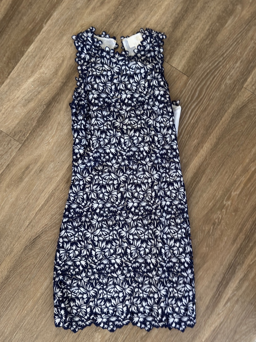Sleeveless Navy & White Floral Lace Midi Dress